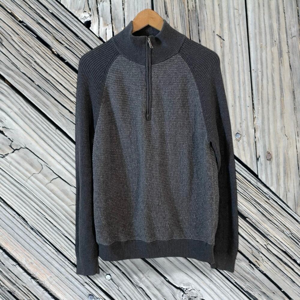 BANANA REPUBLIC Mens Wool Blend COLOR BLOCK Quarter Zip Knit Sweater Gray Large